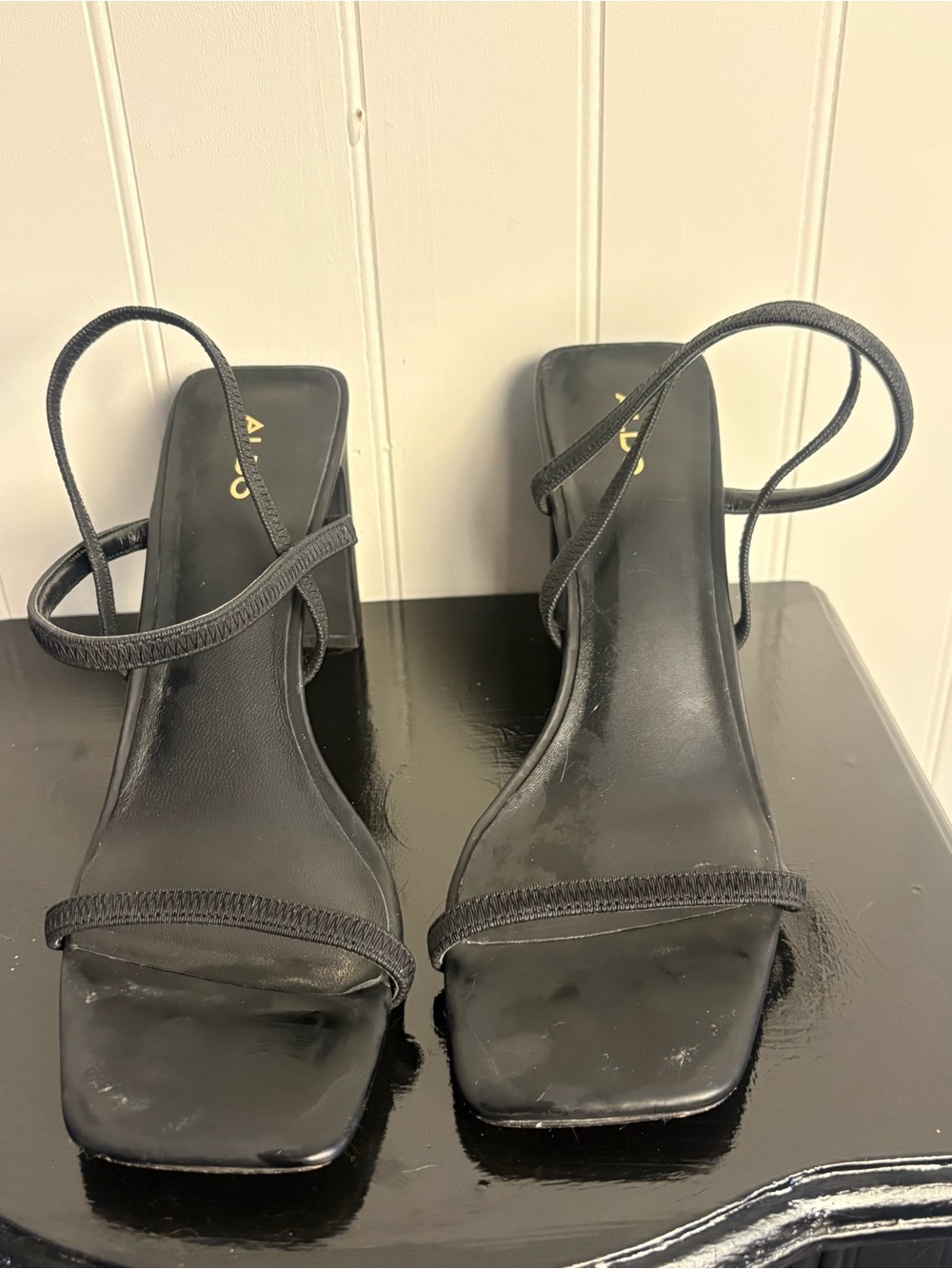 ALDO Black Strappy Heeled Sandals Size 11 | Minimalist Square Toe Heels Y2K